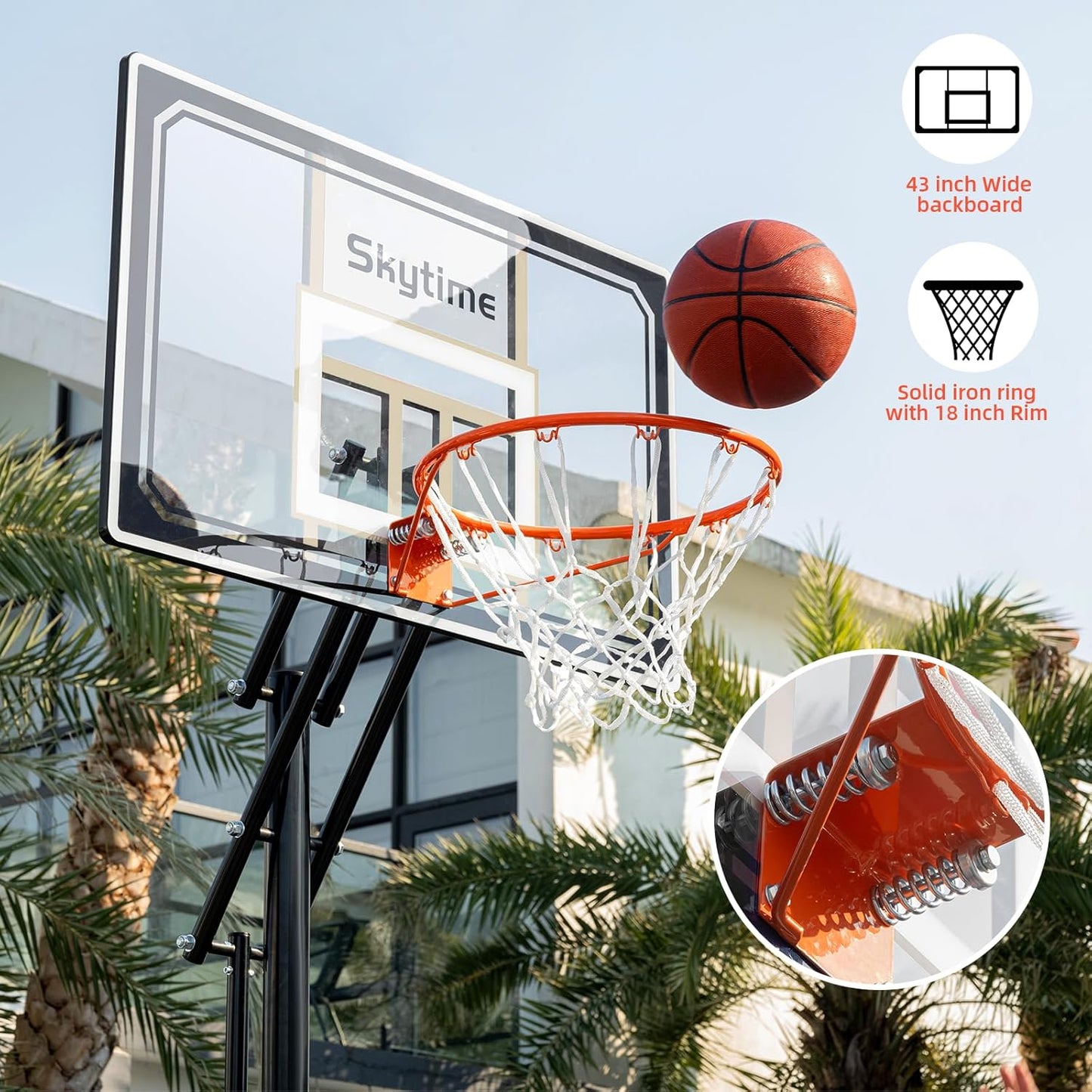 Basketball Hoop 48 Inch Backboard Portable Basketball Hoop Outdoor,5.3-10ft Stepless Regulation Crank Adjust Basketball Goal System