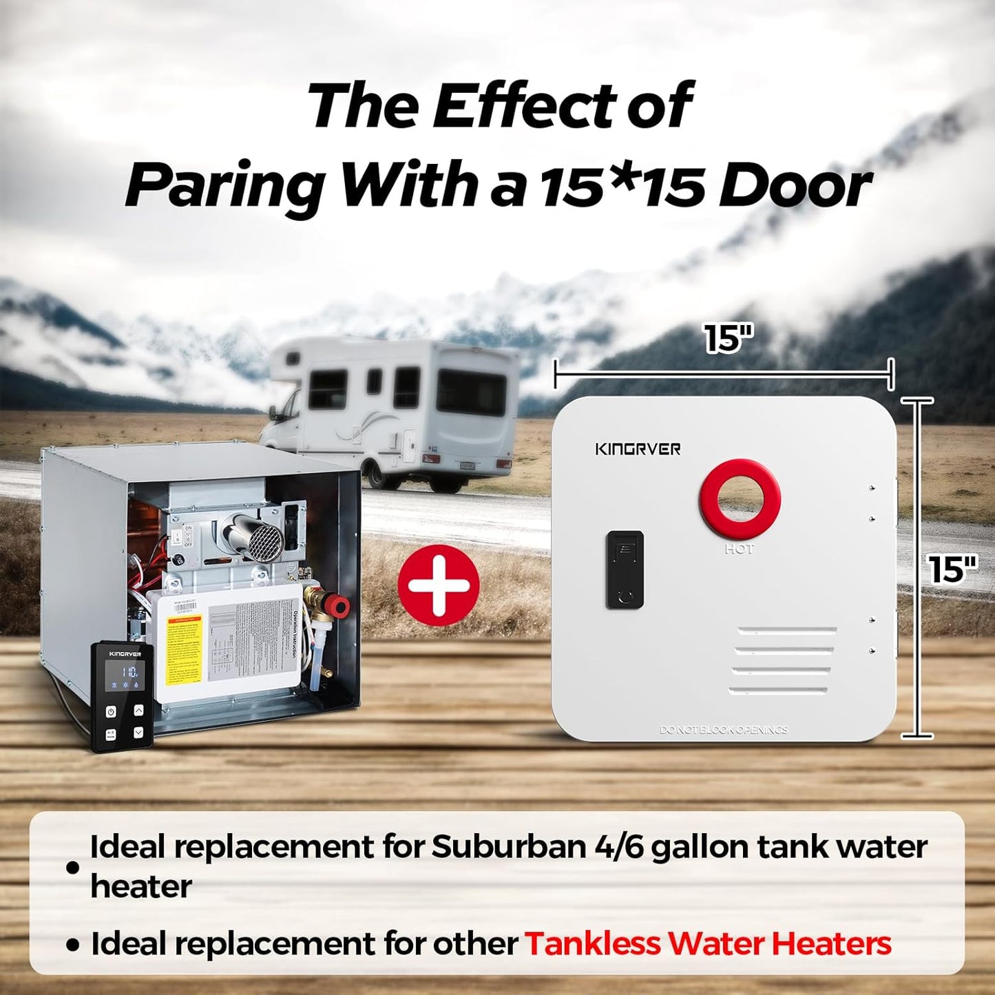 RV Tankless Water Heater without Door, , Propane Gas, DC 12V, 3 Optional Door Sizes 15"x15", 15"x18" and 18"x18" for Refitment, Compatible with All RVs, Sufficient Power, High Altitude