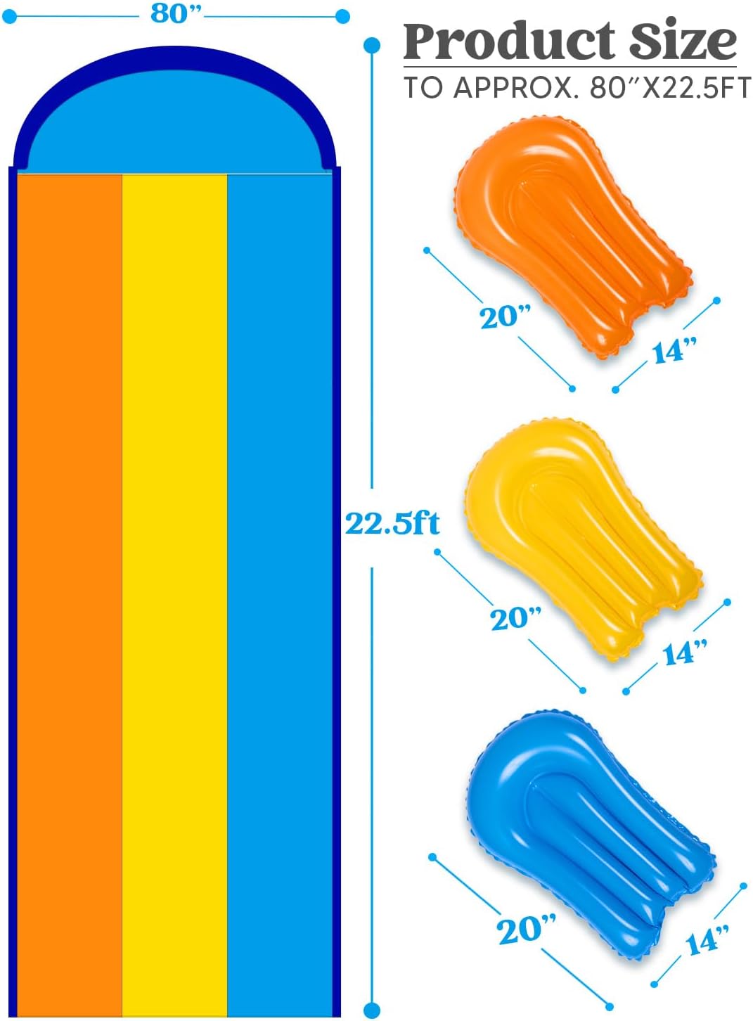 Sloosh Triple Water Slide with 3 BodyBoards, 22.5FT Lawn Water Splash Slip and Slide Summer Toy Splash Pad with Build in Advanced Sprinkler for Kids Adults Backyard Summer Water Fun