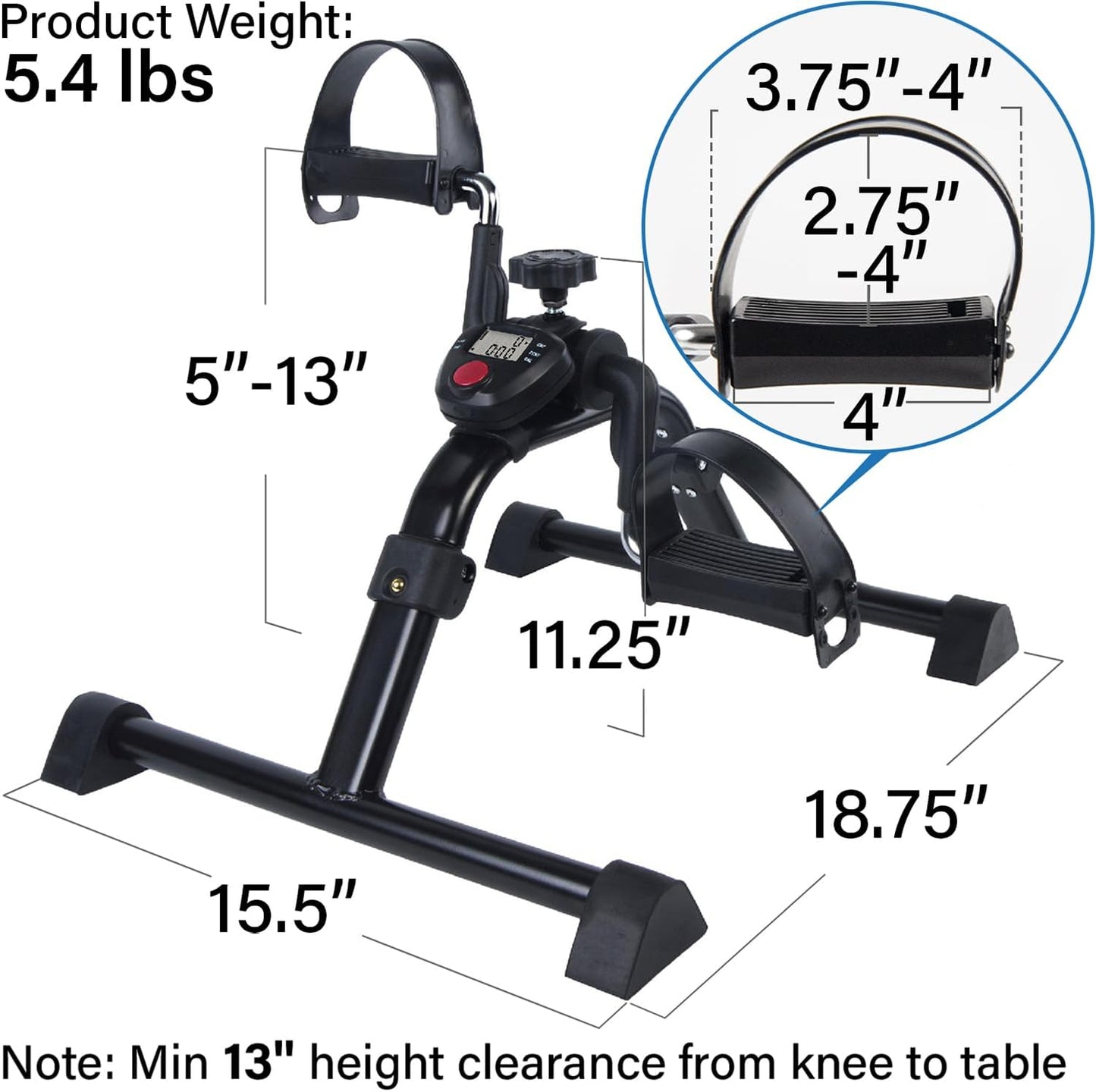 Desk Bike Pedal Exerciser with Electronic Display for Indoor Physical Therapy