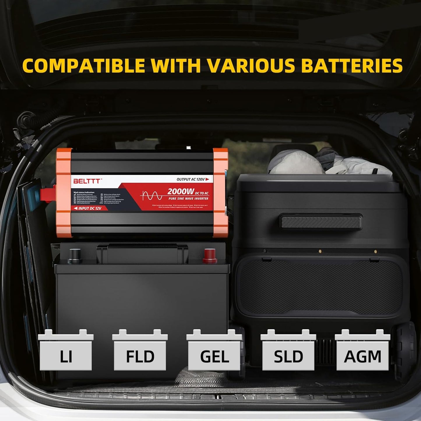 2000W Pure Sine Wave Inverter, Car Power Inverter 12V to 120V AC Converter for RV, Truck, Solar, Outdoor with Dual AC and 20A Socket, 5V 2.1A USB, Surge 4000W, Hardwire Port, Remote Controller