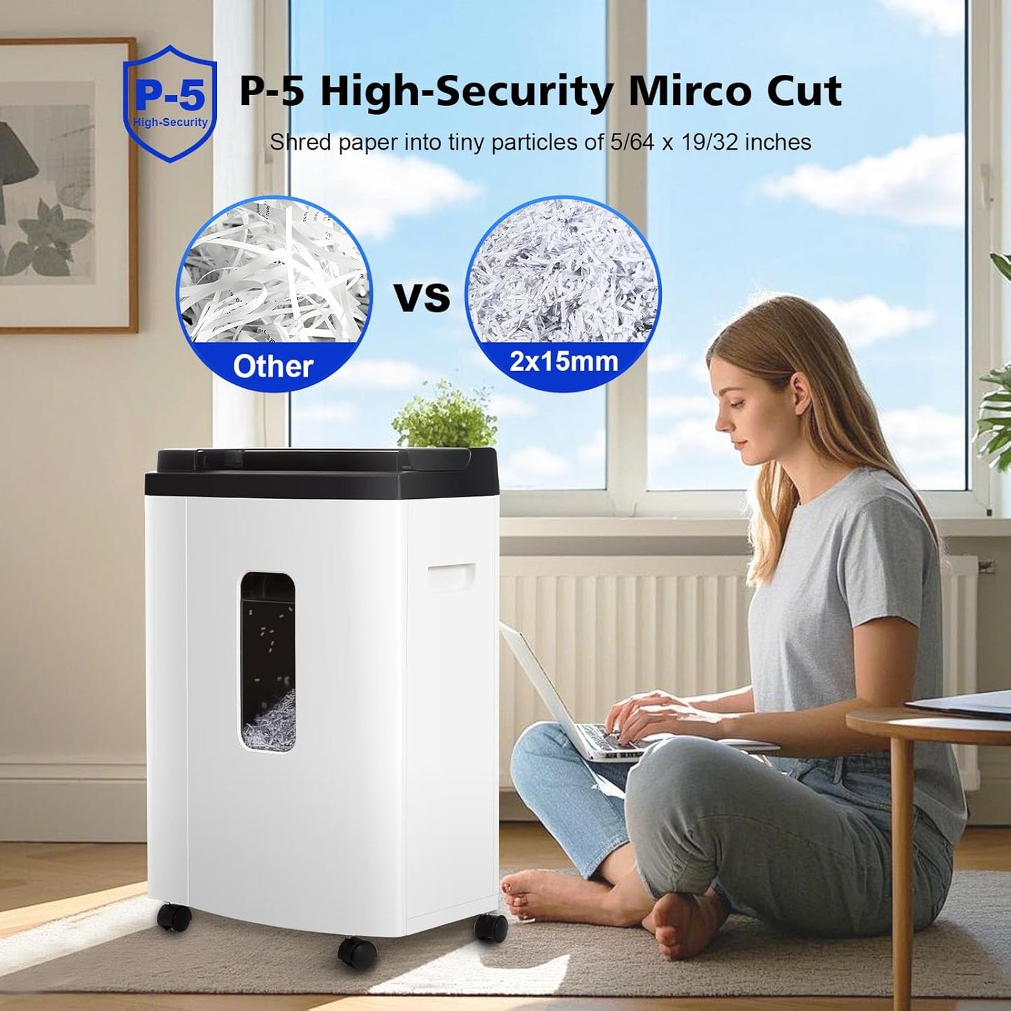 150 Sheet Auto-Feed Micro Cut Paper Shredder for Home Office Use, P-5 Super High Security (5/64 x 19/32 inches), Large 6-Gallon Bin, 20-Min Continuous Run, 55dB Ultra-Quiet, White