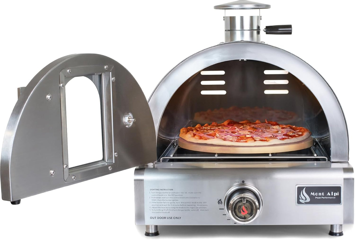 MAPZ-SS 12000 BTU Multi-Fuel Countertop Table Top Stainless Steel Portable Outdoor Cooking Kitchen Backyard Propane Gas Pizza Making Baking Oven Roasting Grill - Pizza Stone Included