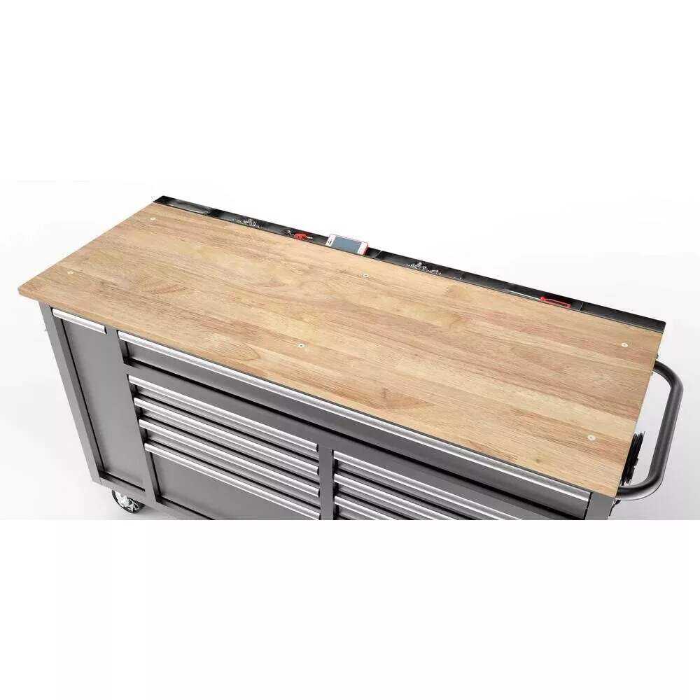 Husky 72 in. x 24 in. D Standard Duty 18-Drawer Mobile Workbench Tool Chest with Solid Wood Top in Stainless Steel