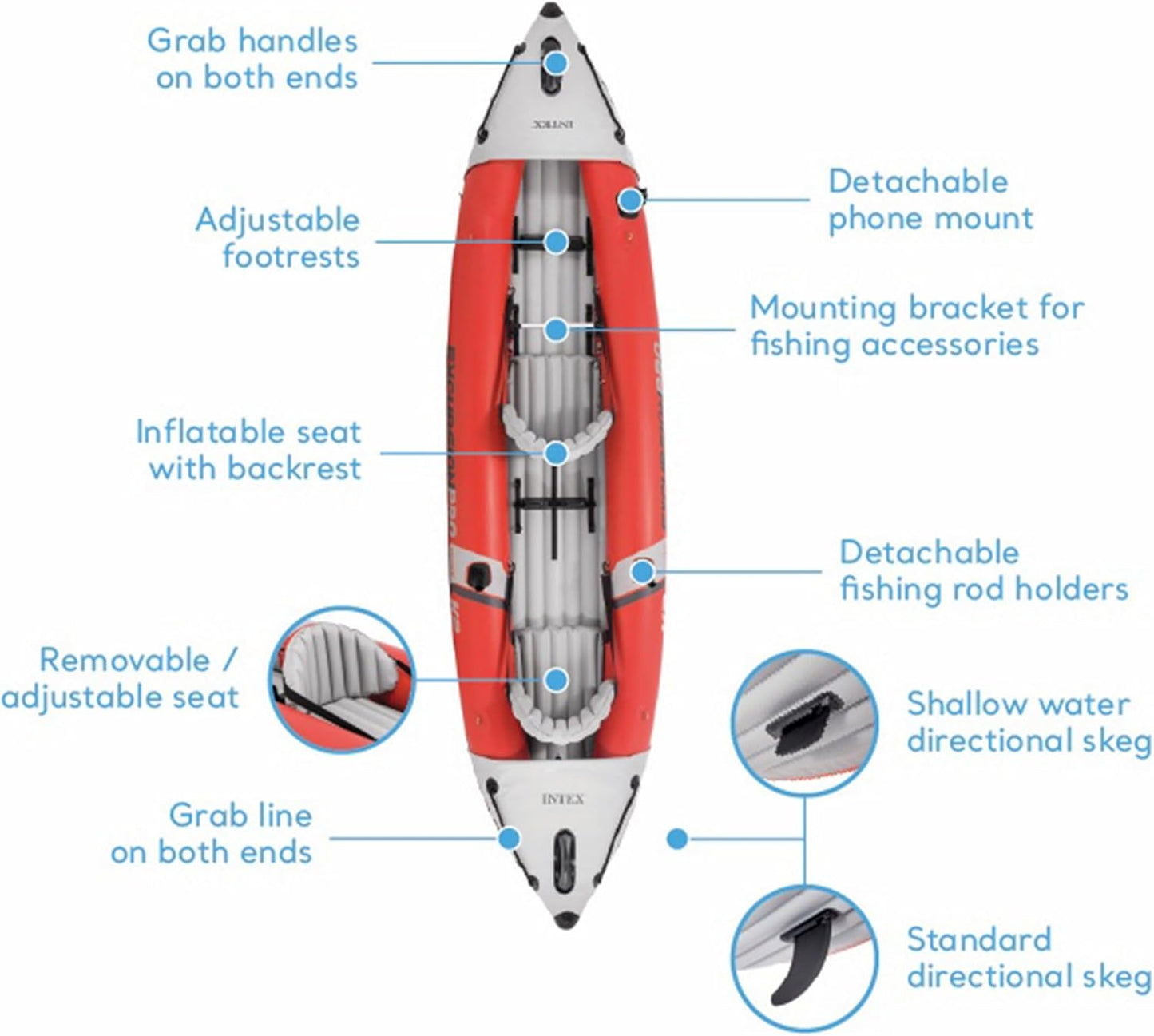 68309EP Excursion Pro K2 Inflatable Kayak Set: Includes Deluxe 86in Kayak Paddles and High-Output Pump �� SuperTough PVC �� Adjustable Bucket Seat �� 2-Person �� 400lb Weight Capacity