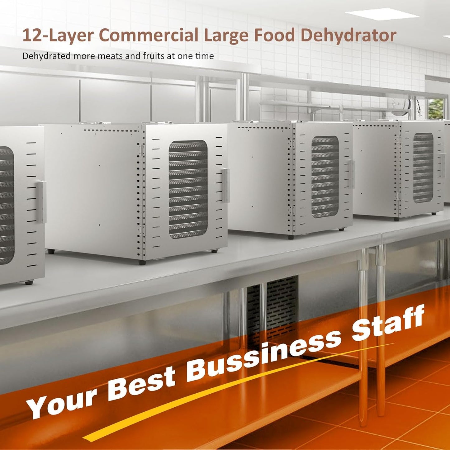 Commercial Large 12 Trays Food Dehydrator, Usable Area up to 22.67ft, 1200W Full Stainless Steel Dryer Machine, up to 190�� Temperature, for Meat, Fruit, Veggies, Beef, Herbs, Pet Foods