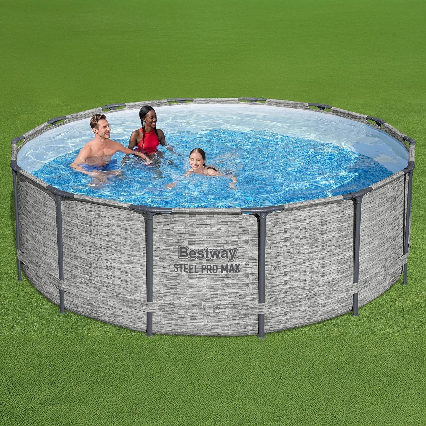 Above Ground Swimming Pool w/ Pump, Cover, & Ladder, 14' x 48", Steel Pro MAX, Gray - Backyard Outdoor Round Pool w/ Filter, 42-Inch Deep Water