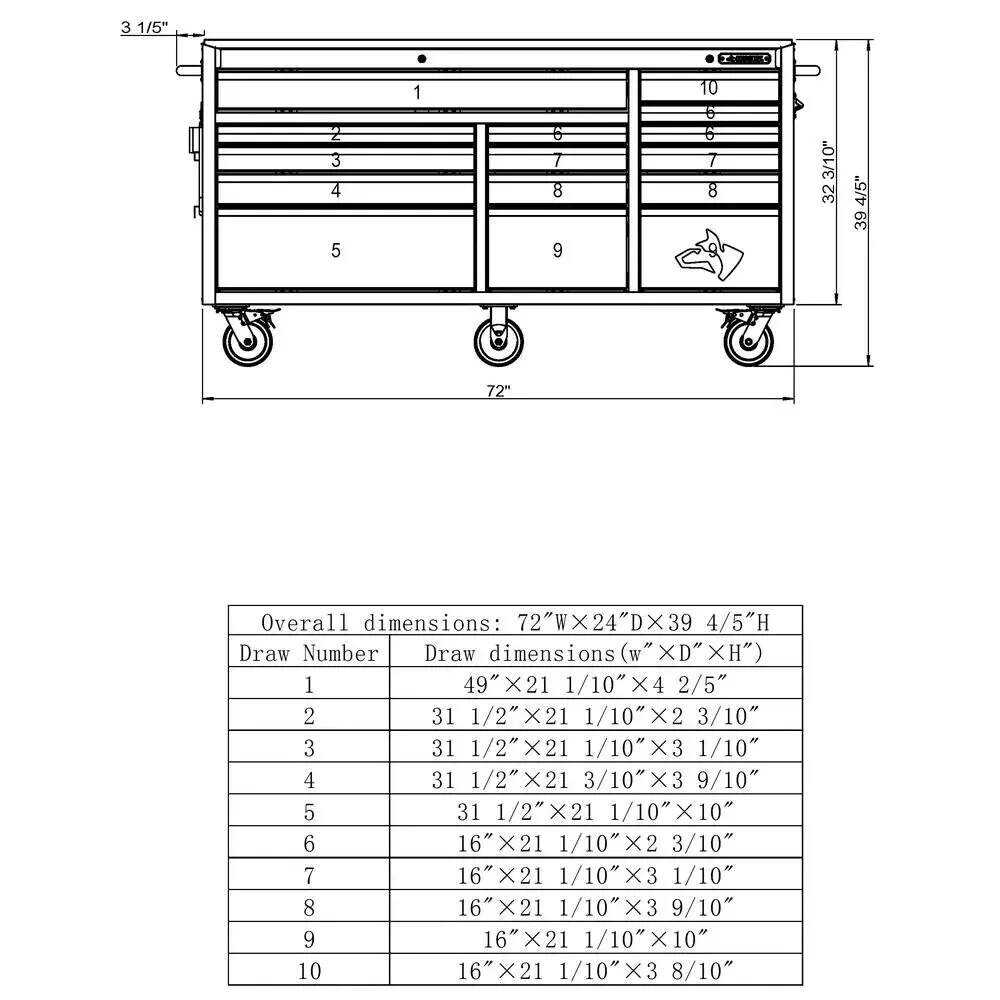 HEAVY-DUTY 72 IN. W 15-DRAWER, DEEP TOOL CHEST MOBILE WORKBENCH IN MATTE BLACK WITH STAINLESS STEEL TOP AND DUAL LOCKS
