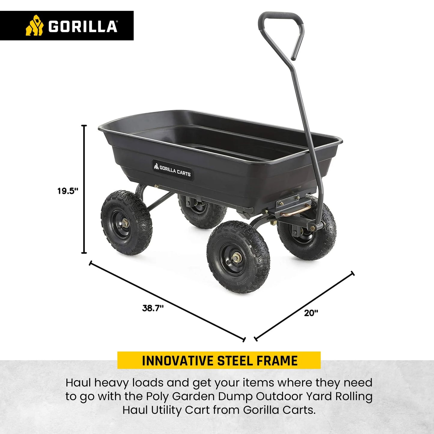 Poly Garden Dump Cart with Easy to Assemble Steel Frame