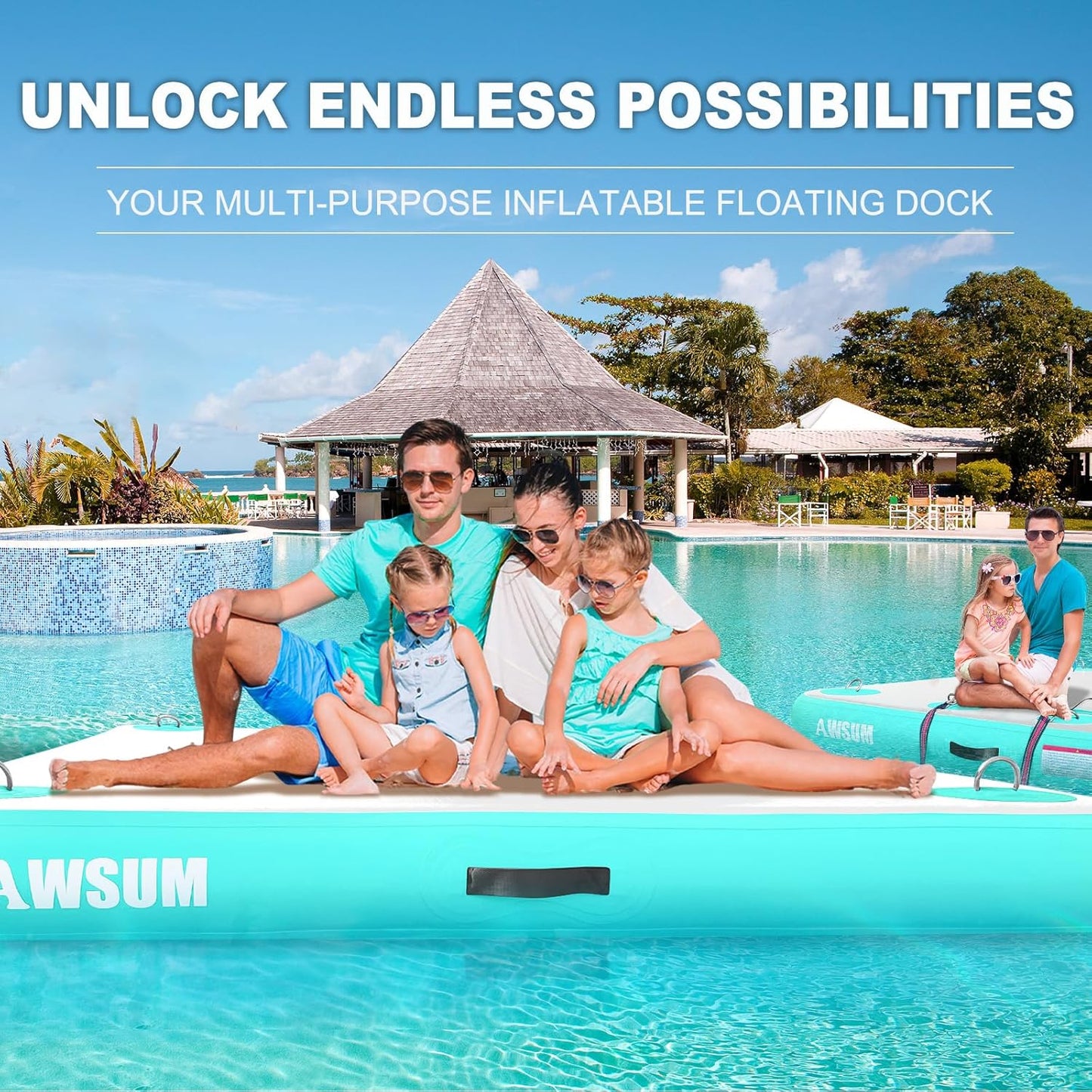 Inflatable Floating Dock Air Dock Platform Floating Island Raft with None-Slip Surface for Pool Beach Ocean