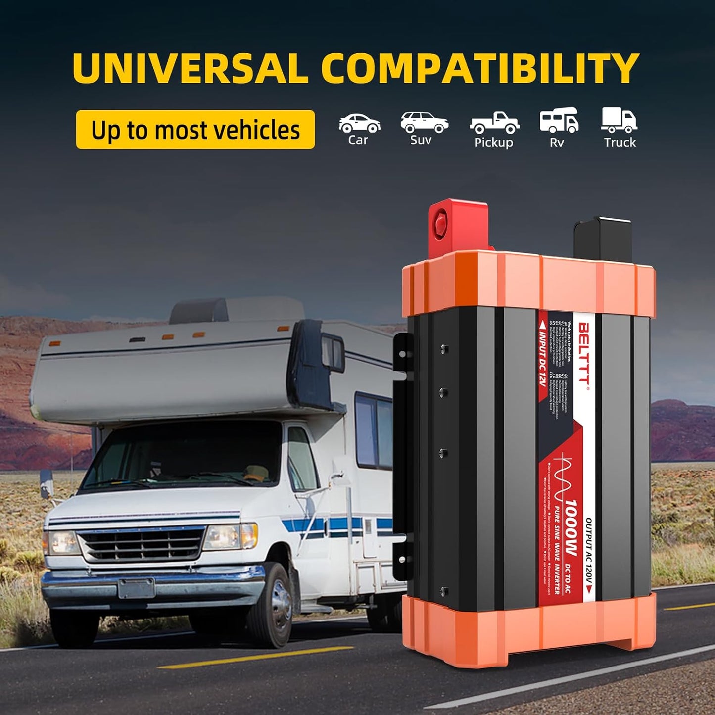 2000W Pure Sine Wave Inverter, Car Power Inverter 12V to 120V AC Converter for RV, Truck, Solar, Outdoor with Dual AC and 20A Socket, 5V 2.1A USB, Surge 4000W, Hardwire Port, Remote Controller