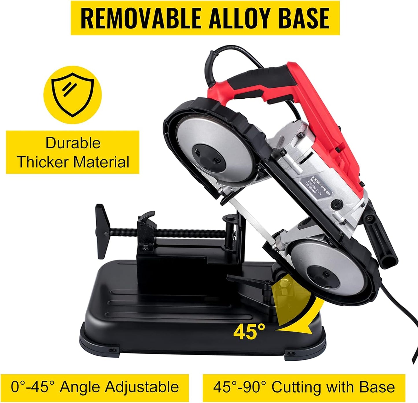 Portable Band Saw, 110V Removable Alloy Steel Base Corded Band Saw, 5 Inch Cutting Capacity Hand held Band Saw,Variable Speed Portable Bandsaw, 10Amp Motor Deep Cut Band saw for Metal Wood