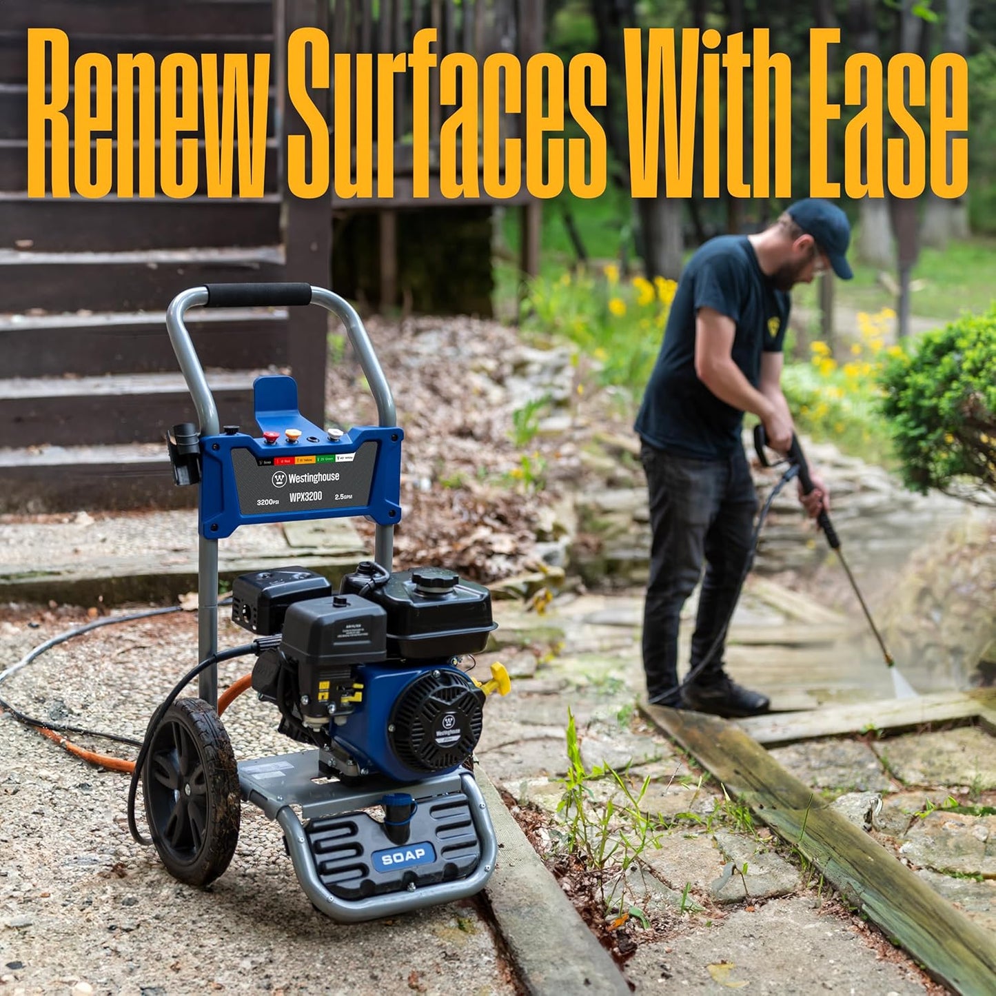 WPX3400 Gas Pressure Washer, 3400 PSI and 2.6 Max GPM, Onboard Soap Tank, Spray Gun and Wand, 5 Nozzle Set, for Cars/Fences/Driveways/Homes/Patios/Furniture