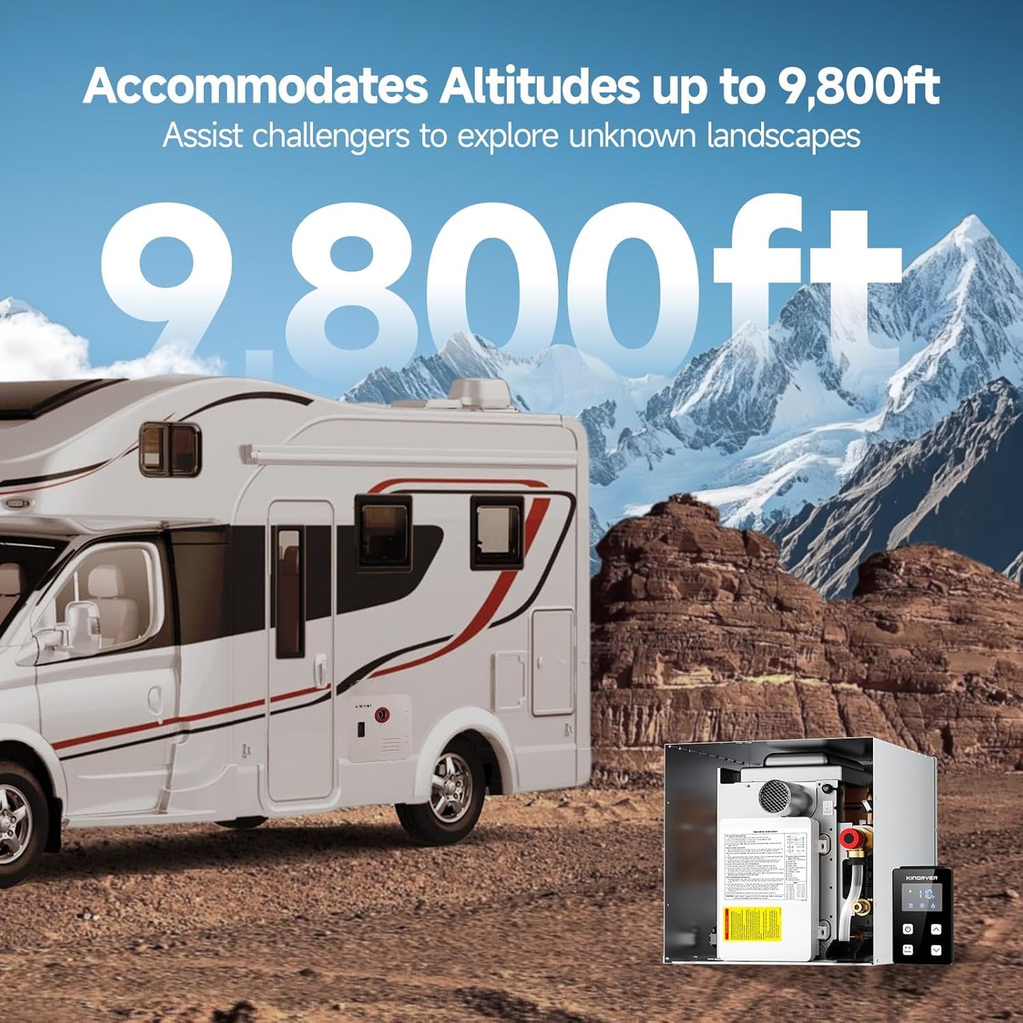 RV Tankless Water Heater without Door, , Propane Gas, DC 12V, 3 Optional Door Sizes 15"x15", 15"x18" and 18"x18" for Refitment, Compatible with All RVs, Sufficient Power, High Altitude
