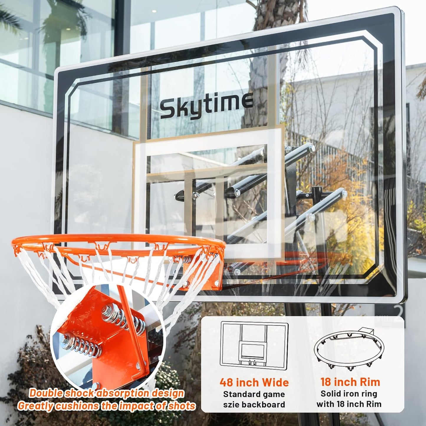 Basketball Hoop 48 Inch Backboard Portable Basketball Hoop Outdoor,5.3-10ft Stepless Regulation Crank Adjust Basketball Goal System