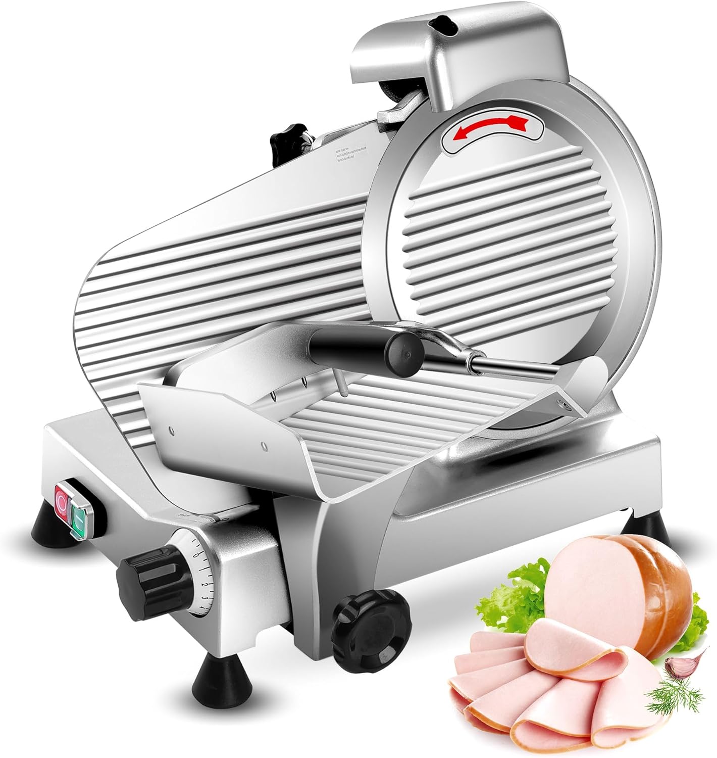 10-inch commercial meat cutter, 240-watt frozen meat, cheese and deli food cutter, high-quality chrome-plated steel blade semi-automatic food cutter, suitable for both commercial and household use, with low noise.