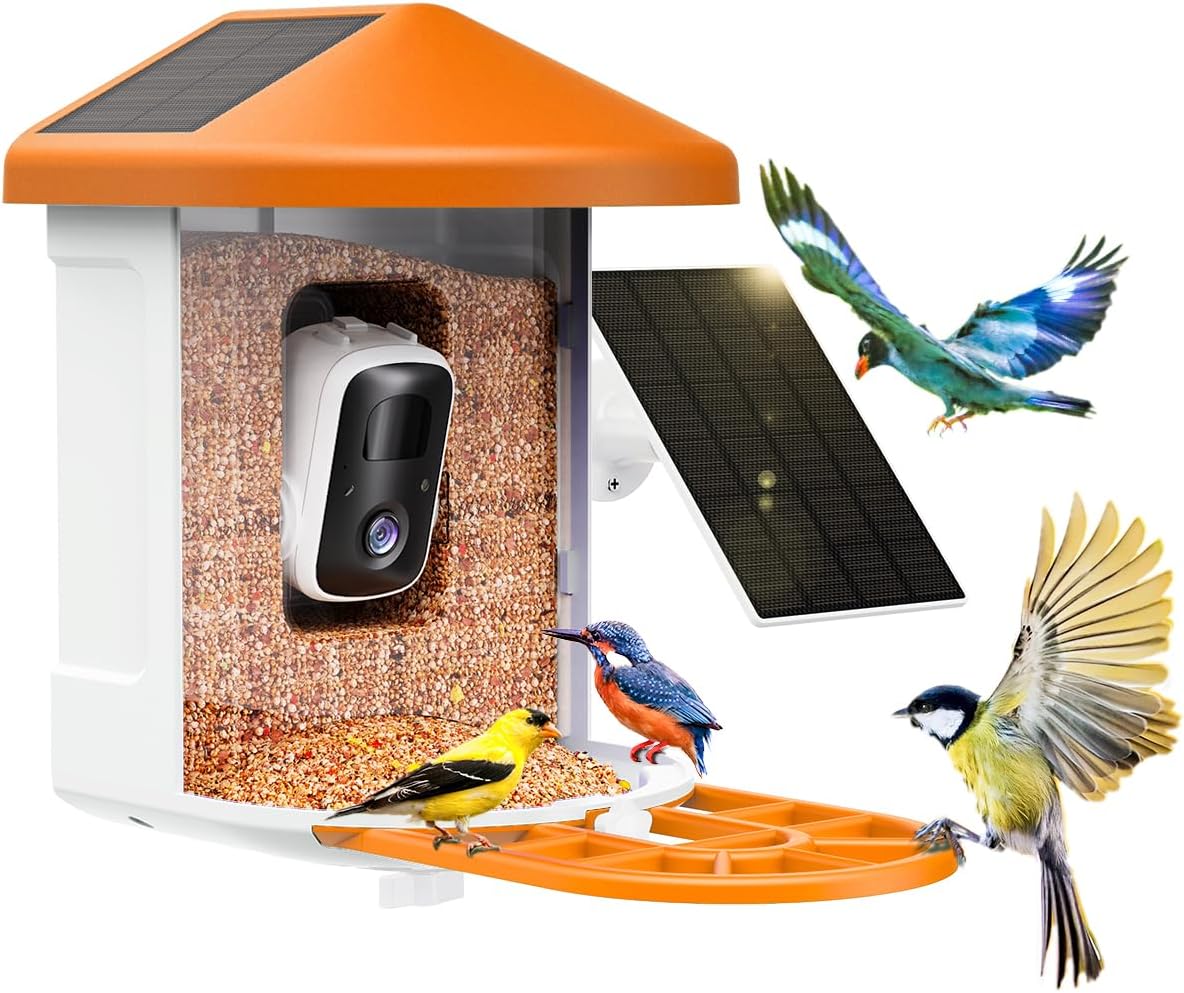 Bird Feeder with Camera with AI Identify Birds Species Solar Panel, Smart Bird House with Cam, 2K Live View, Instant Arrival Alerts