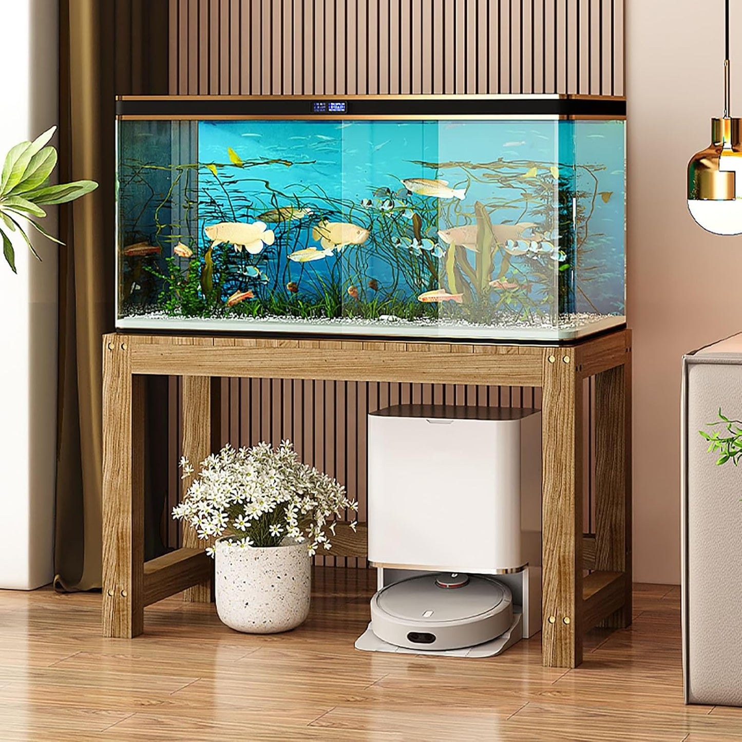 Wooden aquarium stand, reptile breeding box, water tank support, table, heavy-duty fish tank stand, suitable for home office, with strong load-bearing capacity (150x50x50 cm)