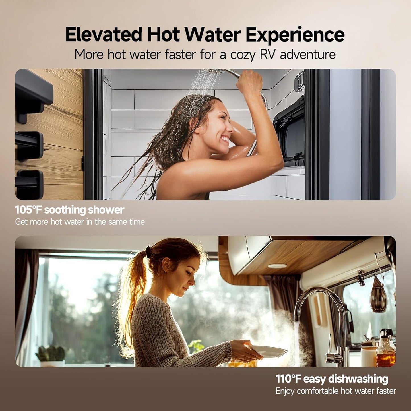 RV Tankless Water Heater without Door, , Propane Gas, DC 12V, 3 Optional Door Sizes 15"x15", 15"x18" and 18"x18" for Refitment, Compatible with All RVs, Sufficient Power, High Altitude