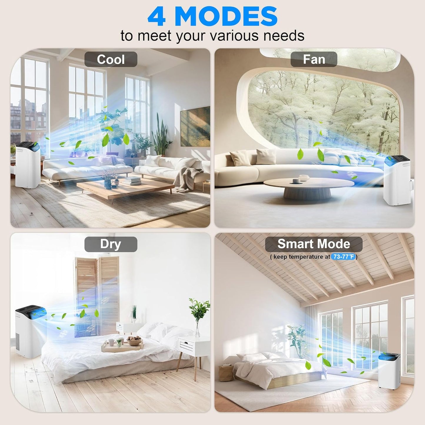 Inverter 16000BTU Portable Air Conditioners with Remote, Free Stand Cooling Portable AC Unit for Room up to 800 sq.ft, with Dehumidifier & Fan, Dual Hose, Quiet Sleep Mode(45dB), Windows Kit
