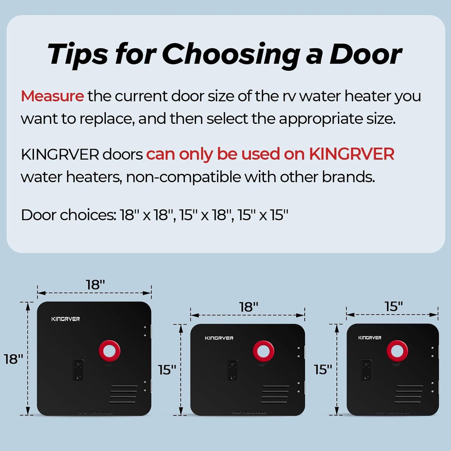 RV Tankless Water Heater without Door, , Propane Gas, DC 12V, 3 Optional Door Sizes 15"x15", 15"x18" and 18"x18" for Refitment, Compatible with All RVs, Sufficient Power, High Altitude