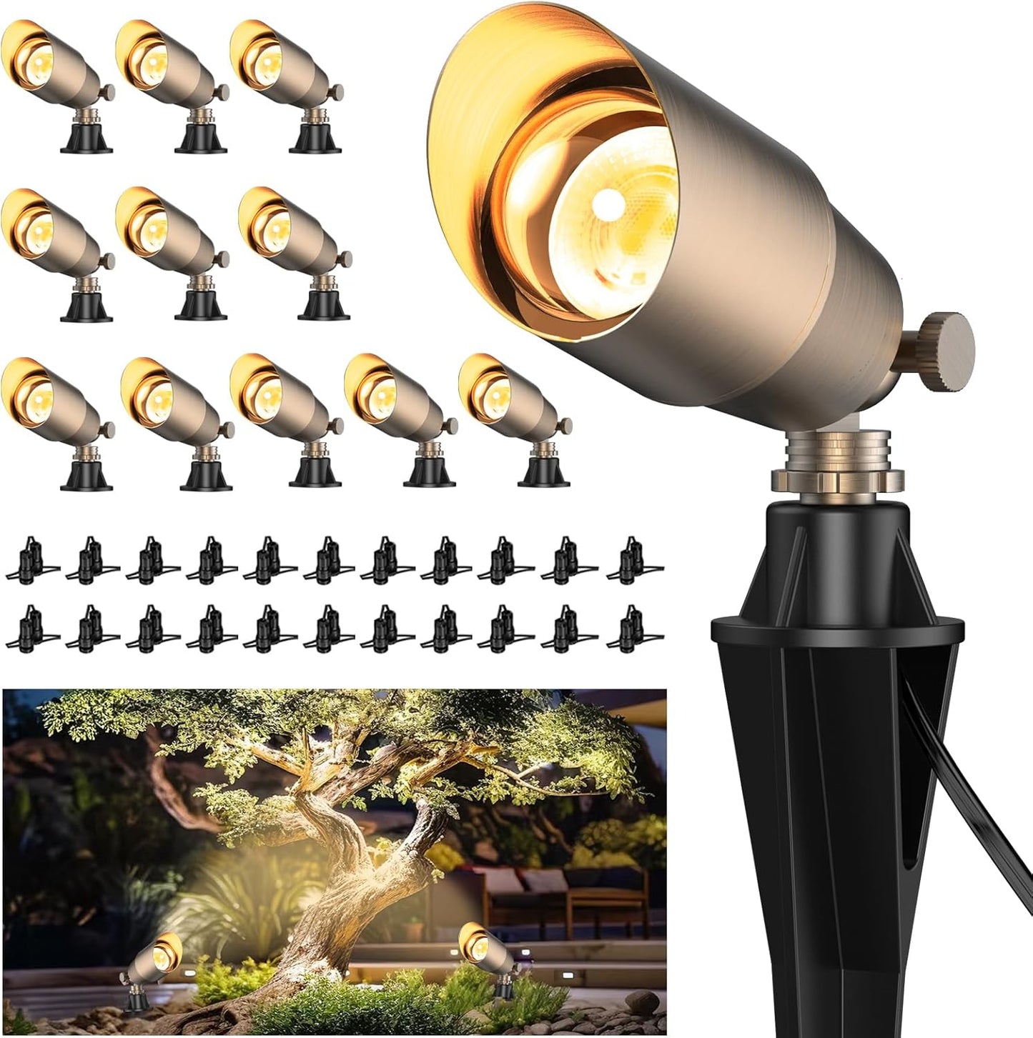Solid Brass Outdoor Uplights & Accent Light Fixtures, Heavy Duty 12V Low Voltage LED Landscape Lighting Bronze, Wired Spotlights for Garden,Lawn,Patio and Yard Without LED Bulb (12 Pack)
