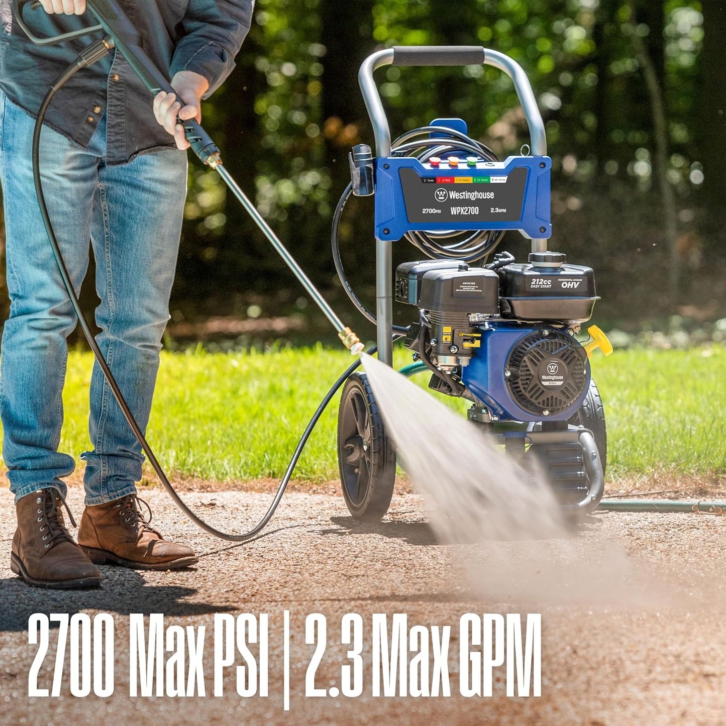 WPX3400 Gas Pressure Washer, 3400 PSI and 2.6 Max GPM, Onboard Soap Tank, Spray Gun and Wand, 5 Nozzle Set, for Cars/Fences/Driveways/Homes/Patios/Furniture