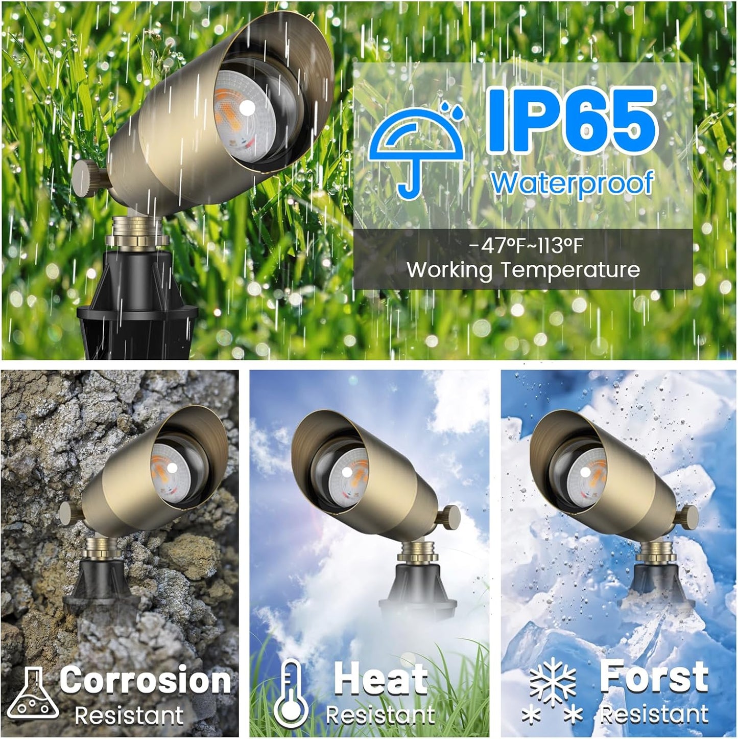 Solid Brass Outdoor Uplights & Accent Light Fixtures, Heavy Duty 12V Low Voltage LED Landscape Lighting Bronze, Wired Spotlights for Garden,Lawn,Patio and Yard Without LED Bulb (12 Pack)