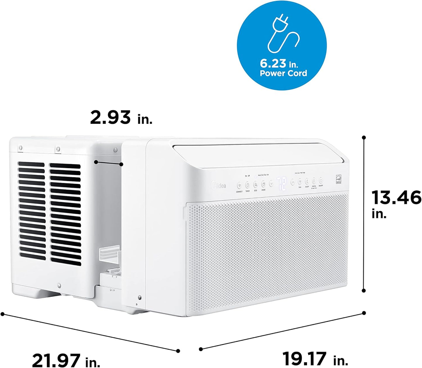 8,000 BTU U Shaped Smart Inverter Window Air Conditioner, Cools up to 350 Sq. Ft., Ultra Quiet with Open Window Flexibility, Works with Alexa/Google Assistant, 35% Energy Savings, Remote Control