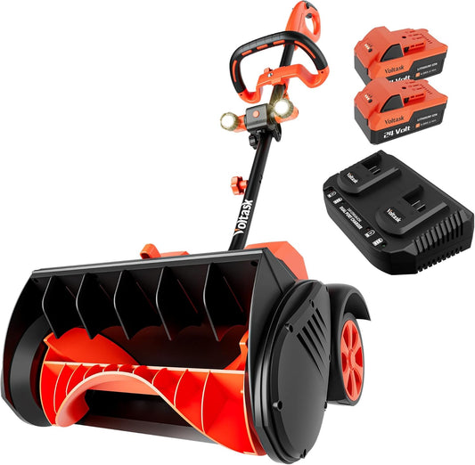 Cordless Snow Shovel with Wheels, 48V | 16-Inch | 4-Ah Brushless Cordless Snow Blower, Battery Snow Blower with Directional Plate & LED Lights (2 * 24V Battery & Dual Quick Charger Included)