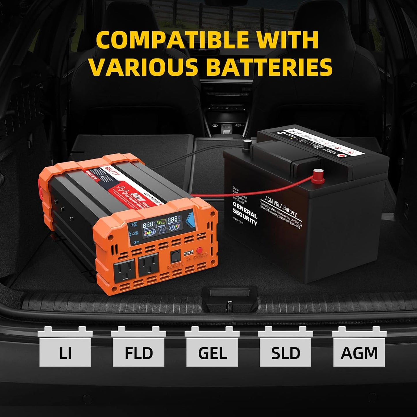 2000W Pure Sine Wave Inverter, Car Power Inverter 12V to 120V AC Converter for RV, Truck, Solar, Outdoor with Dual AC and 20A Socket, 5V 2.1A USB, Surge 4000W, Hardwire Port, Remote Controller