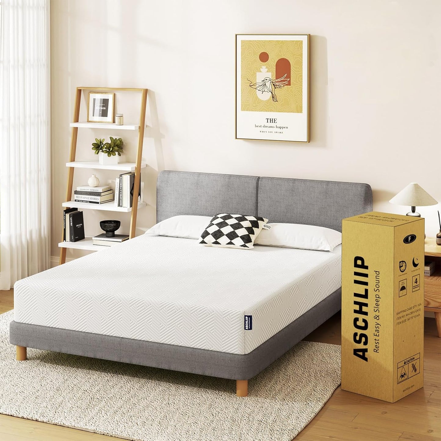 10-inch breathable full-size memory foam mattress, box-style design, using CertiPUR-US raw materials, incorporating activated carbon to provide support and pressure relief functions, offering a 100-night trial period, detachable design, and free of g