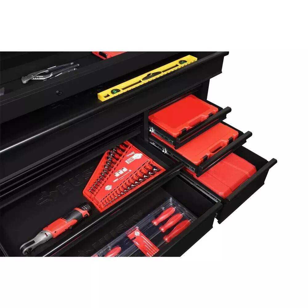 Husky 72 in. 18-Drawer Mobile Workbench with Adjustable-Height Solid Wood Top, Matte Black