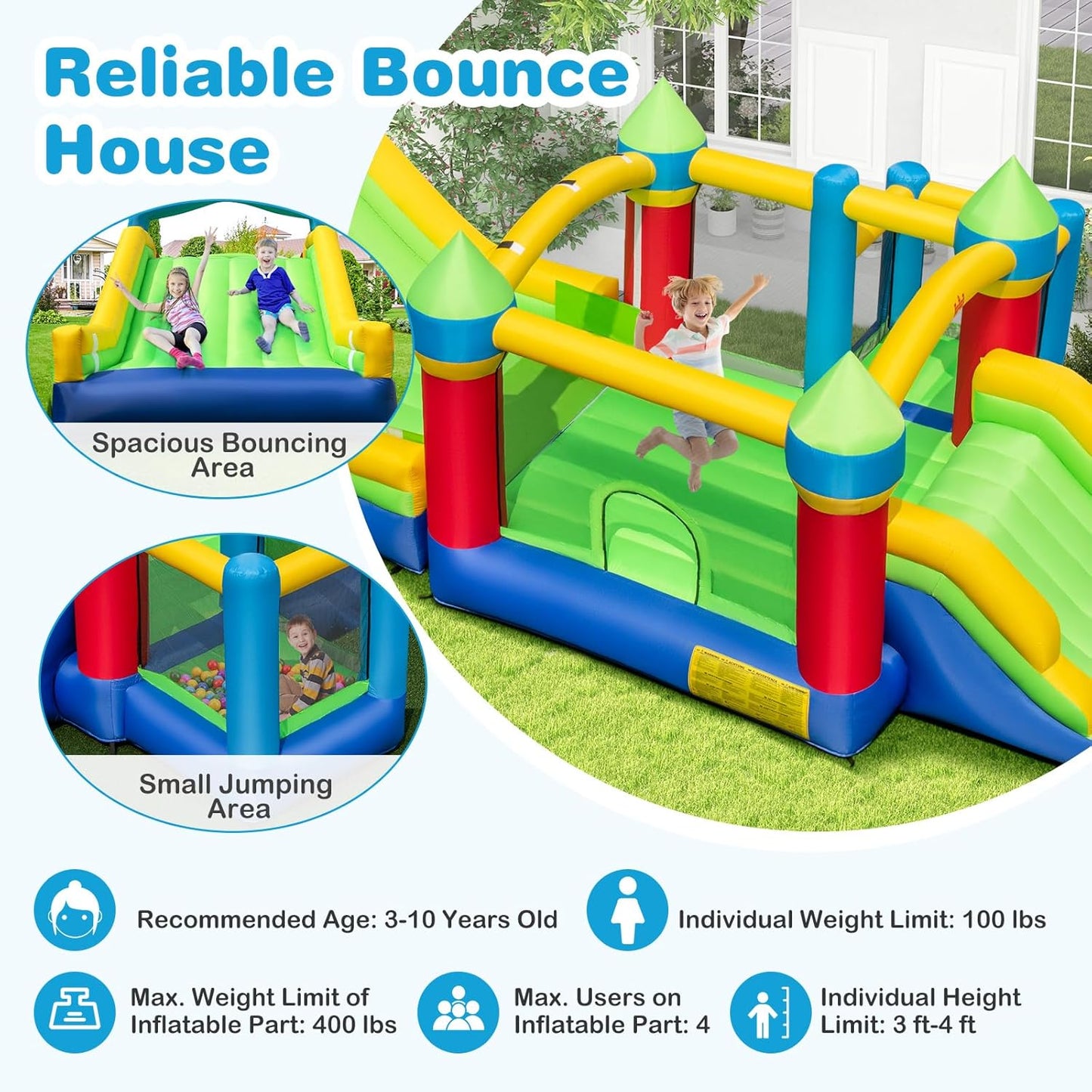 Inflatable Obstacle Course Bounce House, Kids Huge Sectional Bouncy Castle with Dual Slides, Tunnels, Bounce Area, Climbing, Obstacles, Playhouse for Kids Indoor Outdoor Birthday Party Gift