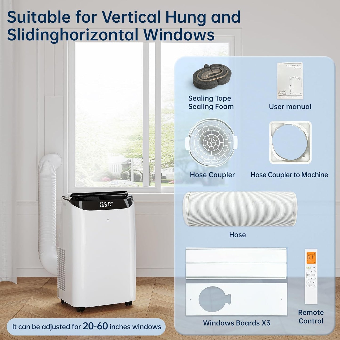 Inverter 16000BTU Portable Air Conditioners with Remote, Free Stand Cooling Portable AC Unit for Room up to 800 sq.ft, with Dehumidifier & Fan, Dual Hose, Quiet Sleep Mode(45dB), Windows Kit