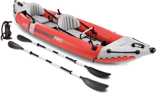 68309EP Excursion Pro K2 Inflatable Kayak Set: Includes Deluxe 86in Kayak Paddles and High-Output Pump �� SuperTough PVC �� Adjustable Bucket Seat �� 2-Person �� 400lb Weight Capacity