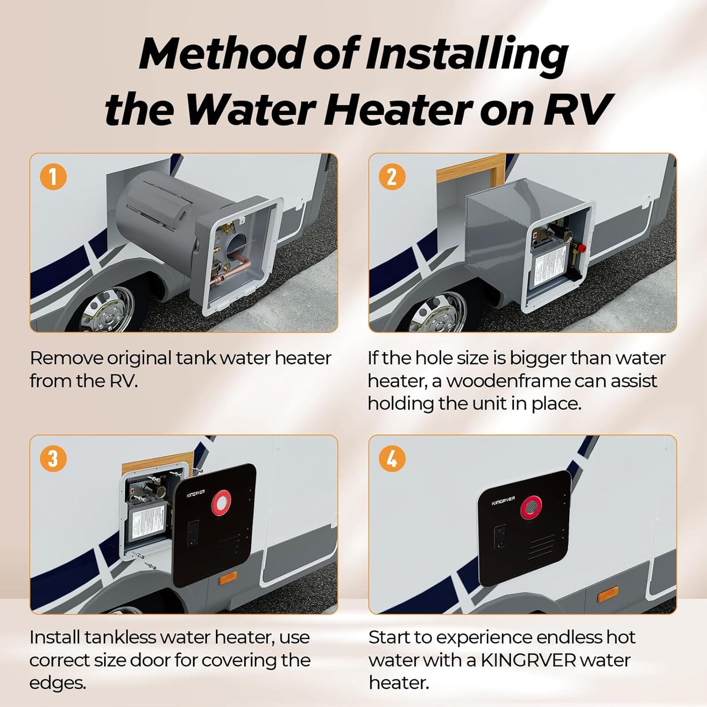 RV Tankless Water Heater without Door, , Propane Gas, DC 12V, 3 Optional Door Sizes 15"x15", 15"x18" and 18"x18" for Refitment, Compatible with All RVs, Sufficient Power, High Altitude