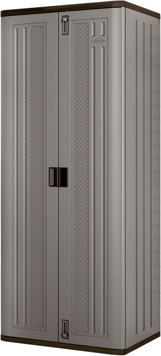 72-Inch Platinum Resin Storage Cabinet with Durable Double-Wall Construction, and Metal-Reinforced Shelves for Basement, Utility Room and Garage Storage, Platinum, Made in the USA