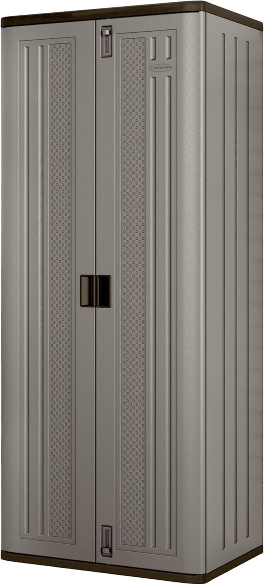 72-Inch Platinum Resin Storage Cabinet with Durable Double-Wall Construction, and Metal-Reinforced Shelves for Basement, Utility Room and Garage Storage, Platinum, Made in the USA