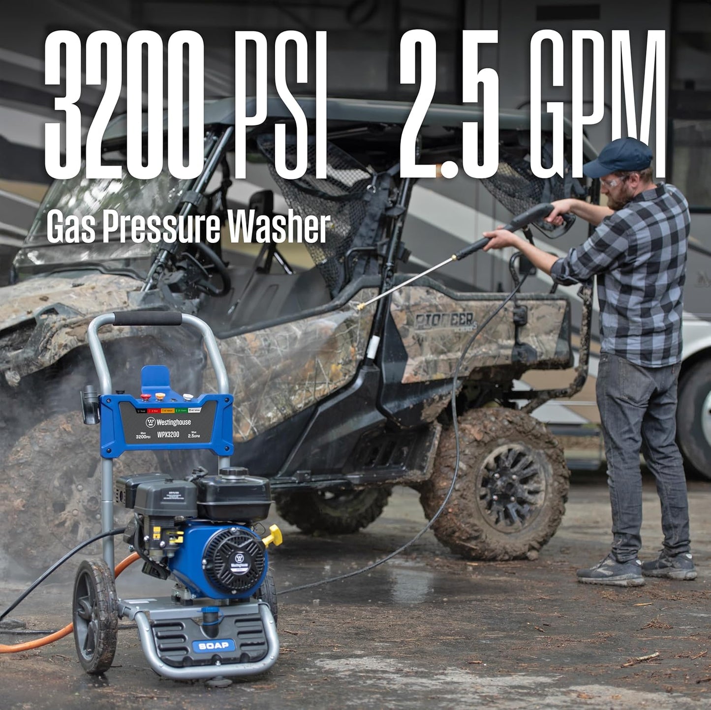 WPX3400 Gas Pressure Washer, 3400 PSI and 2.6 Max GPM, Onboard Soap Tank, Spray Gun and Wand, 5 Nozzle Set, for Cars/Fences/Driveways/Homes/Patios/Furniture