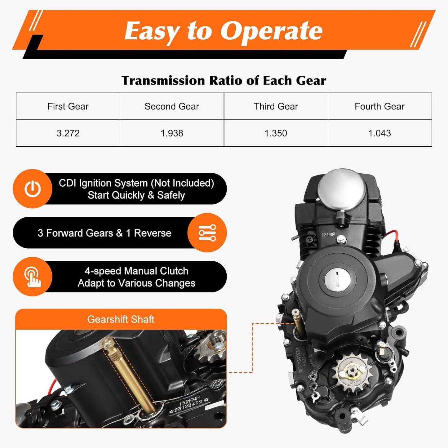 150CC 4 Stroke Engine Motor, Gy6 Single Cylinder Complete Engine Kit for 110cc-150cc Atvs and Go Karts and 11" Long Box Engine Size Scooters High-Flow Oil Pump CVT Carburetor Top Mount