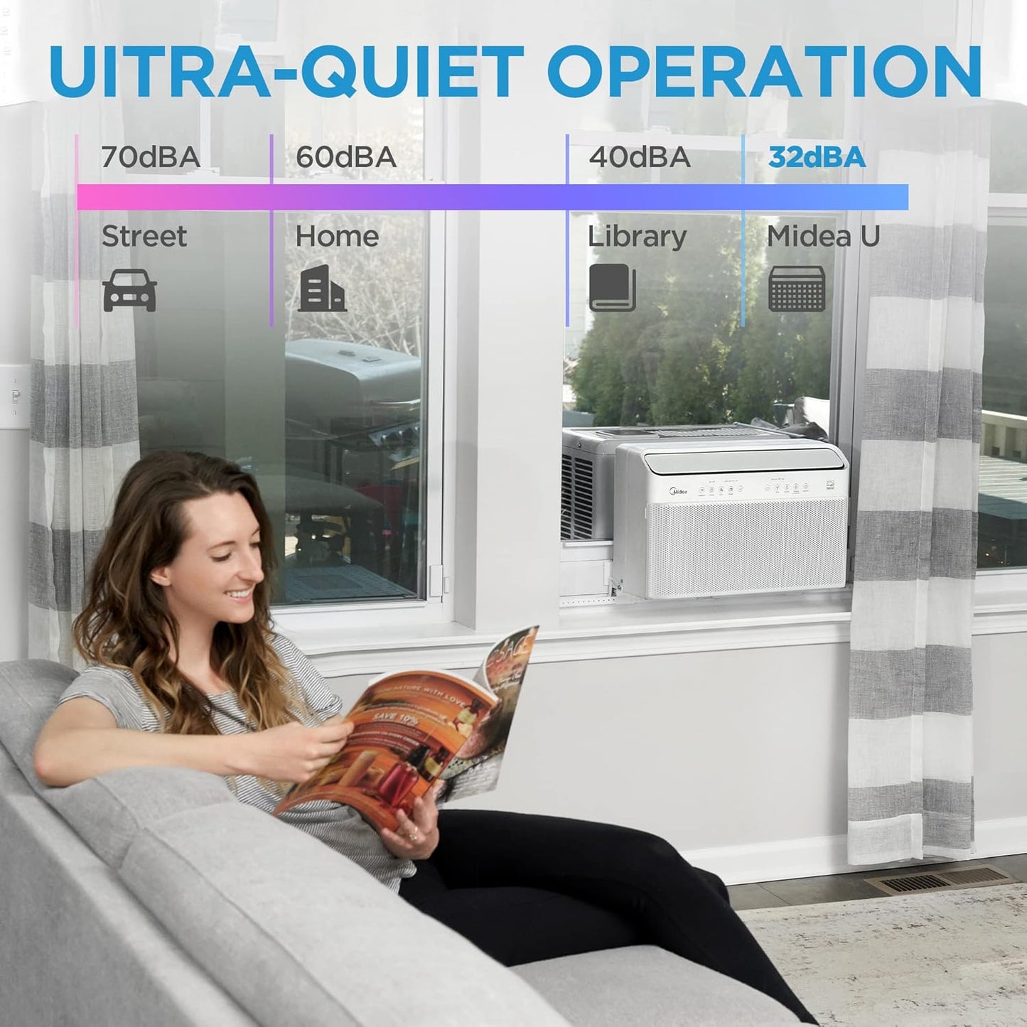 8,000 BTU U Shaped Smart Inverter Window Air Conditioner, Cools up to 350 Sq. Ft., Ultra Quiet with Open Window Flexibility, Works with Alexa/Google Assistant, 35% Energy Savings, Remote Control