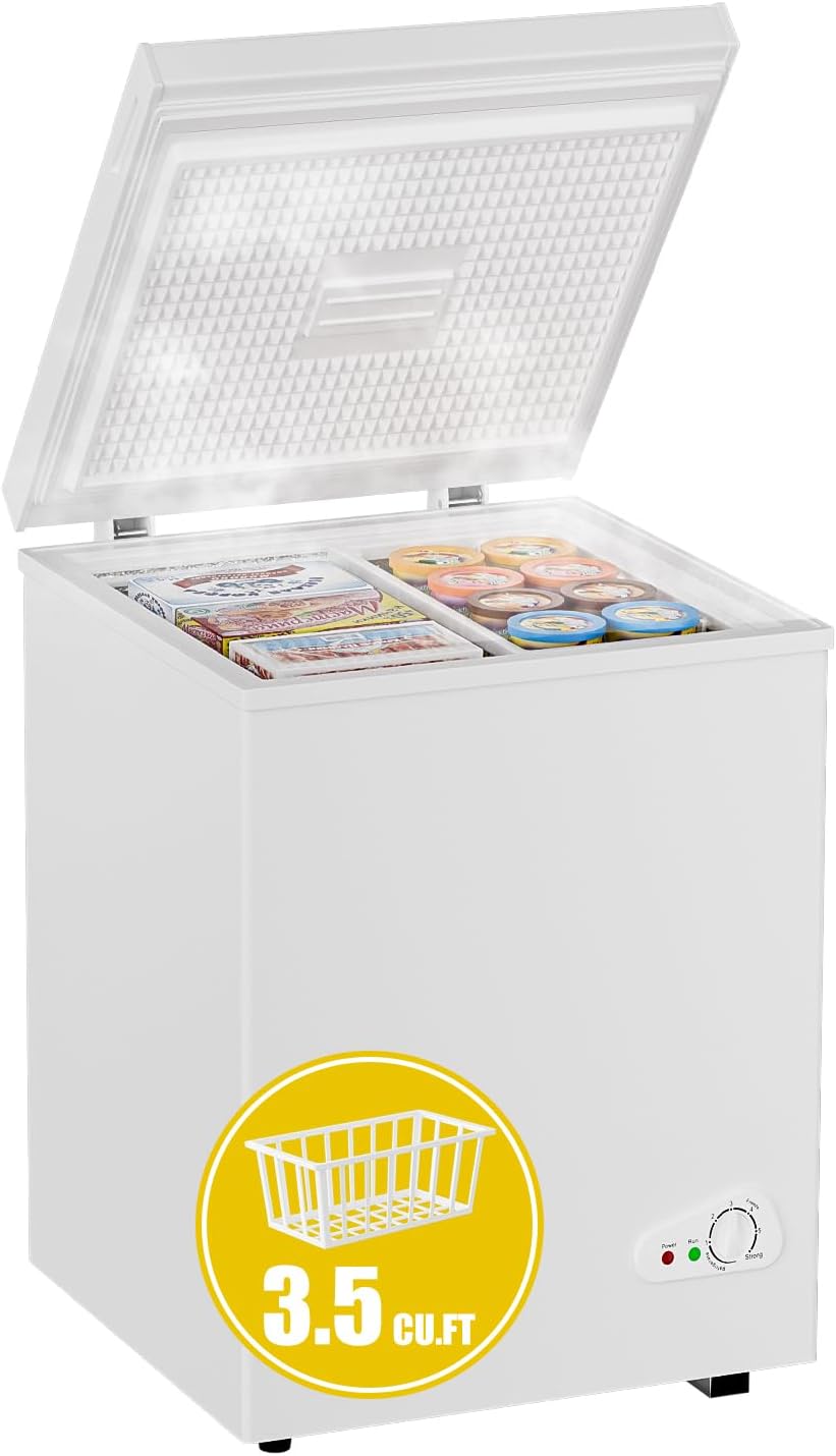 7.0 Cu Ft Chest Freezer - Energy Efficient & Quiet Mini Freezer with Adjustable Thermostat - Compact Deep Freezer for Home, Apartment, and Garage - Removable Basket & Defrost Drain