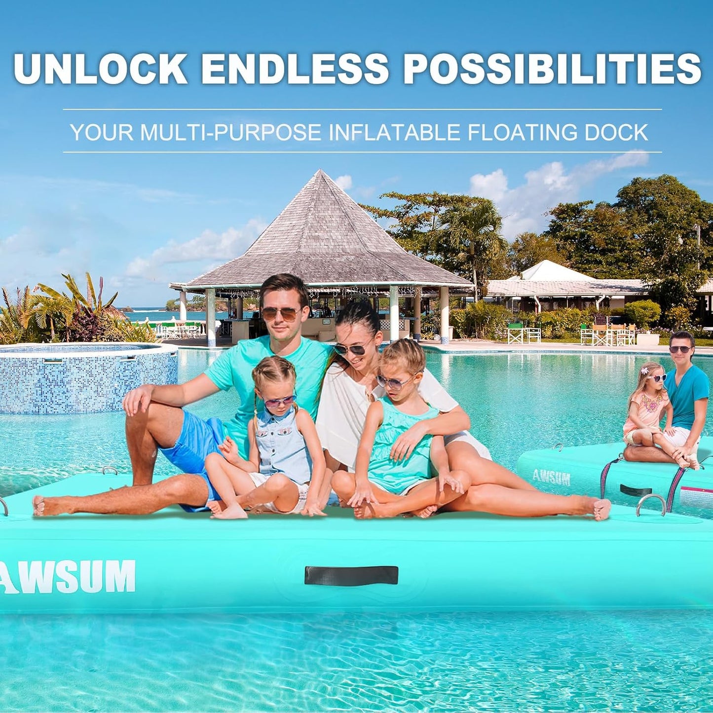 Inflatable Floating Dock Air Dock Platform Floating Island Raft with None-Slip Surface for Pool Beach Ocean