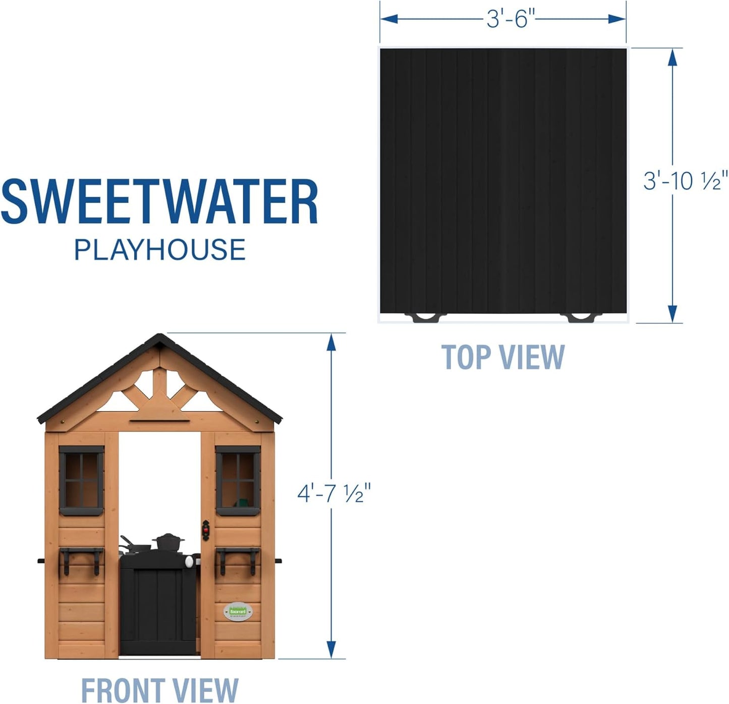 Children's playhouse cabin, equipped with a game kitchen, snack bar, half-door, toy phone, windows, flower pot stand and an operable doorbell, suitable for creative outdoor games.