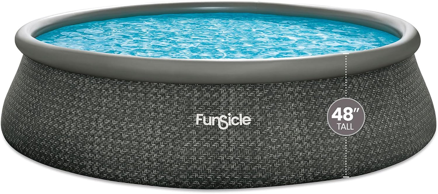12 Foot by 36 Inch Quickset Round Inflatable Ring Top Outdoor Above Ground Swimming Pool Set with Pump and Cartridge Filter, Dark Herringbone