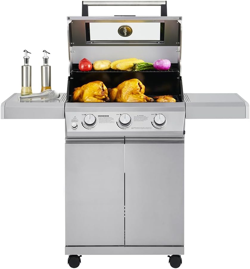 Larger 4-Burner Propane Gas Grills bbq Stainless Steel Heavy-Duty Cabinet Style with Knob Controls Side Burner Mesa 400m