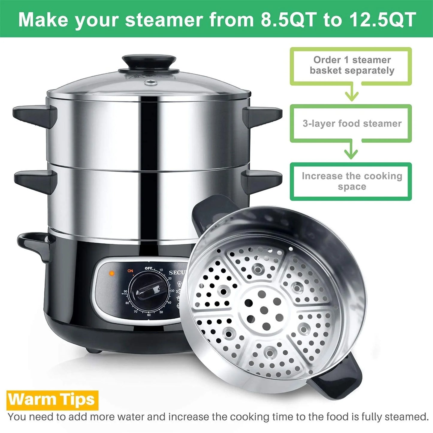 8.5 Qt Electric Stainless Steel Food Steamer