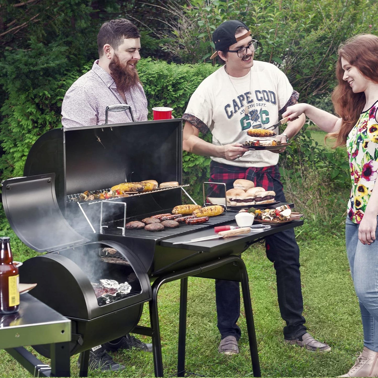 CC1830S 30" BBQ Charcoal Grill and Offset Smoker | 811 Square Inch cooking surface, Outdoor for Camping | Black