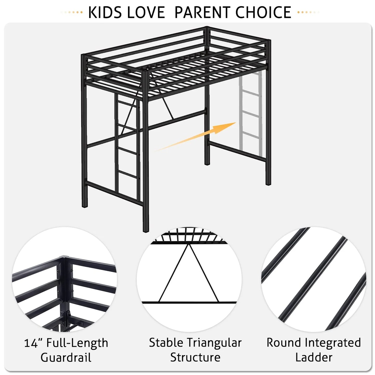 Junior Loft Bed Twin Size, Heavy Duty Twin Bed Frame